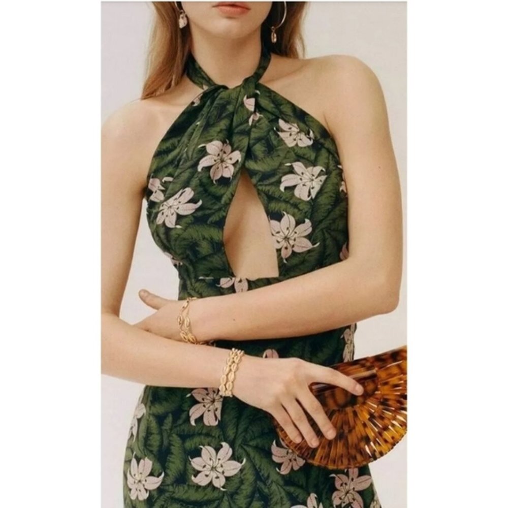 Topshop Hibiscus Floral Halter Neck Midi Dress
